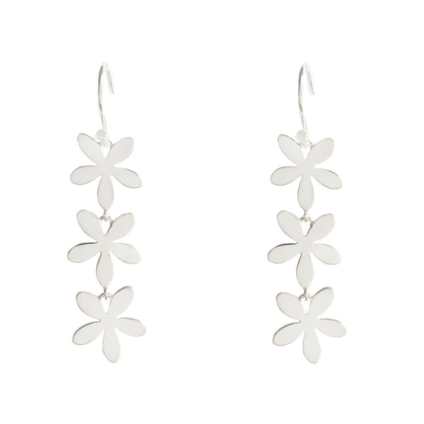 silver 3 flowers drop earrings with hook fittings