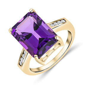 Amethyst & Diamond Set Ring in 9ct Gold