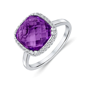 Amethyst & Diamond Set Ring in 9ct White Gold