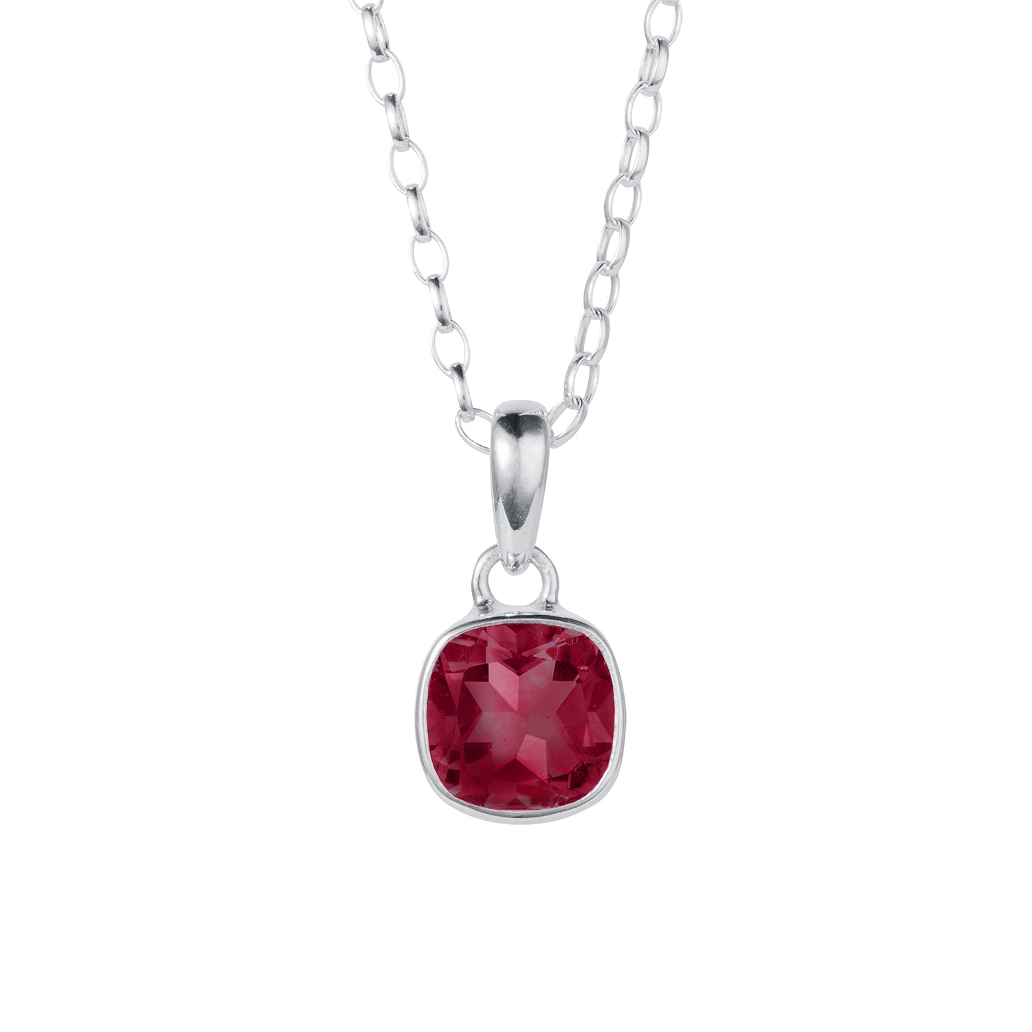 square garnet rub over pendant necklace in silver by christin ranger