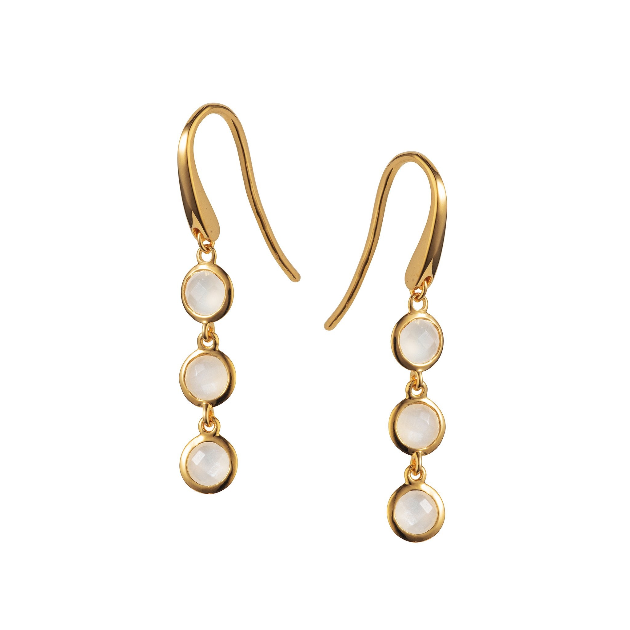 Gold Plated Silver and Moonstone Triple Drop Earrings by Christin Ranger