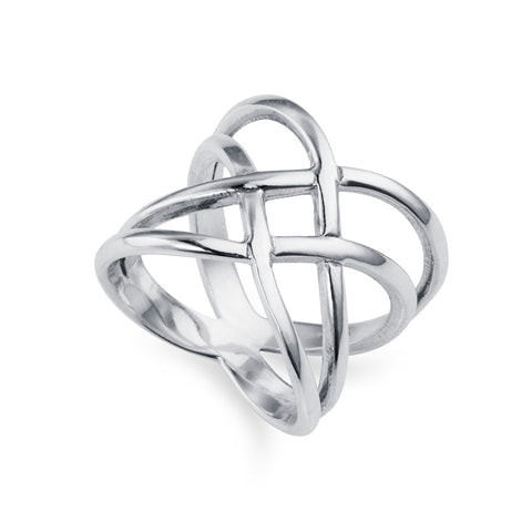 a silver wide crossover ring by christin ranger