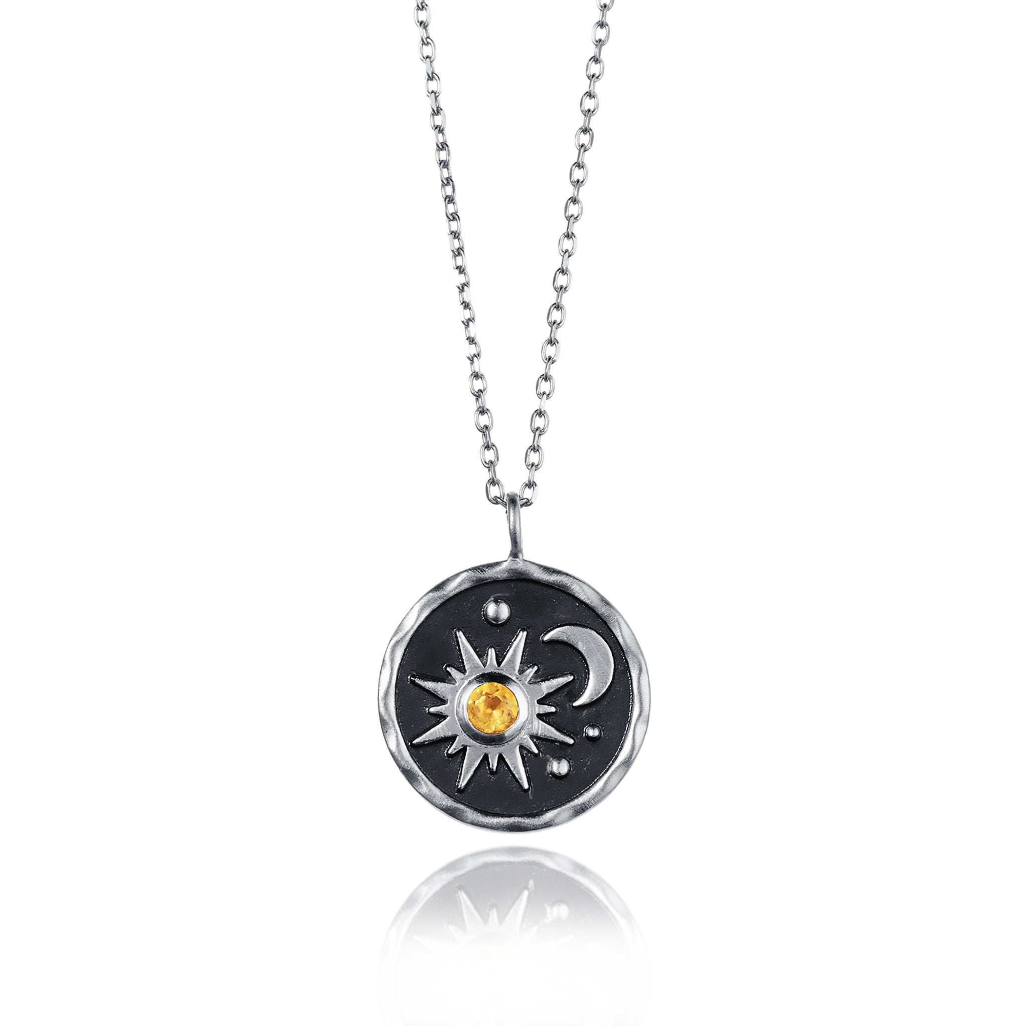 Heaven-Sent Sun & Moon Pendant in Matte Silver by Christin Ranger