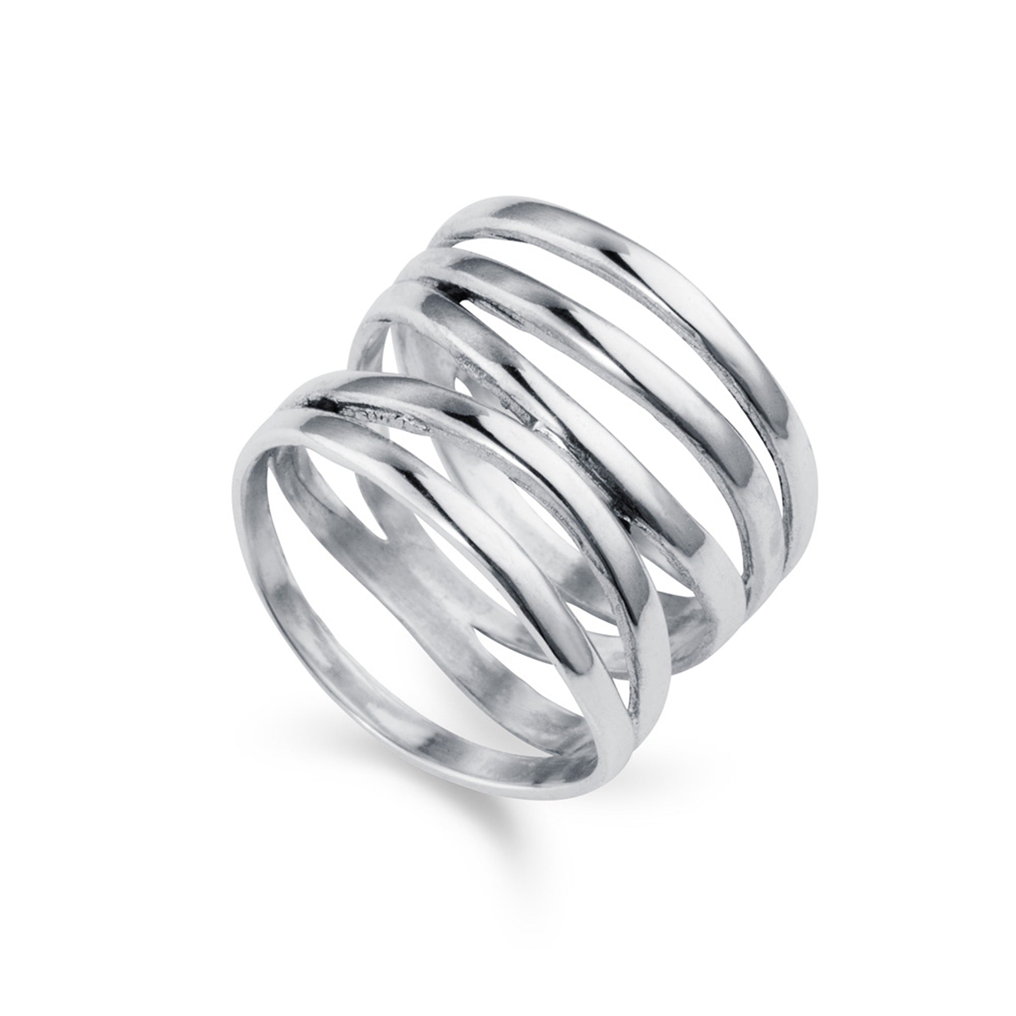 a silver 5 band high wrap ring by christin ranger