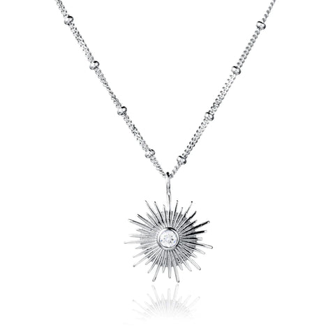 Silver & White Topaz Sun Necklace by Christin Ranger