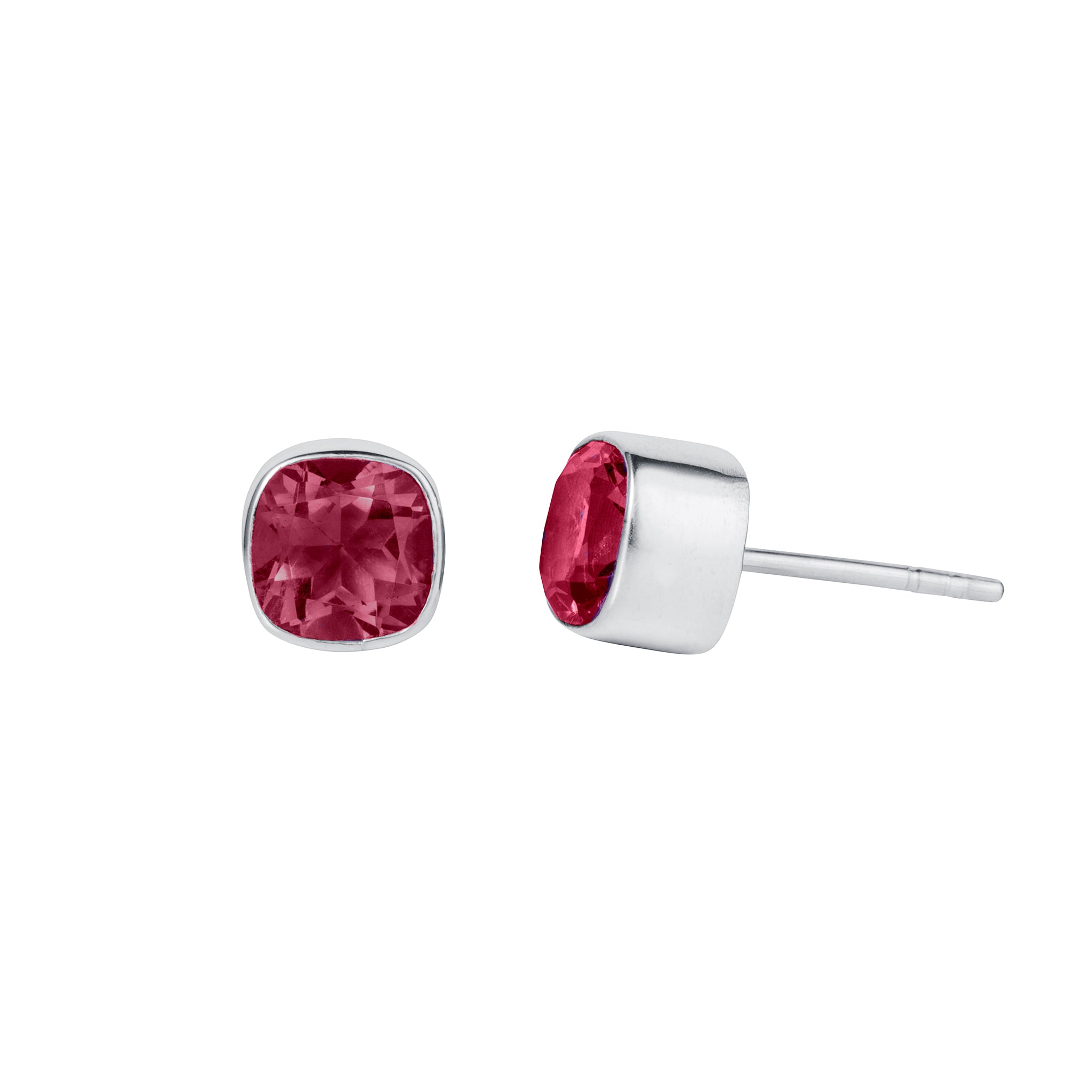 square garnet rub over stud earrings in silver by christin ranger