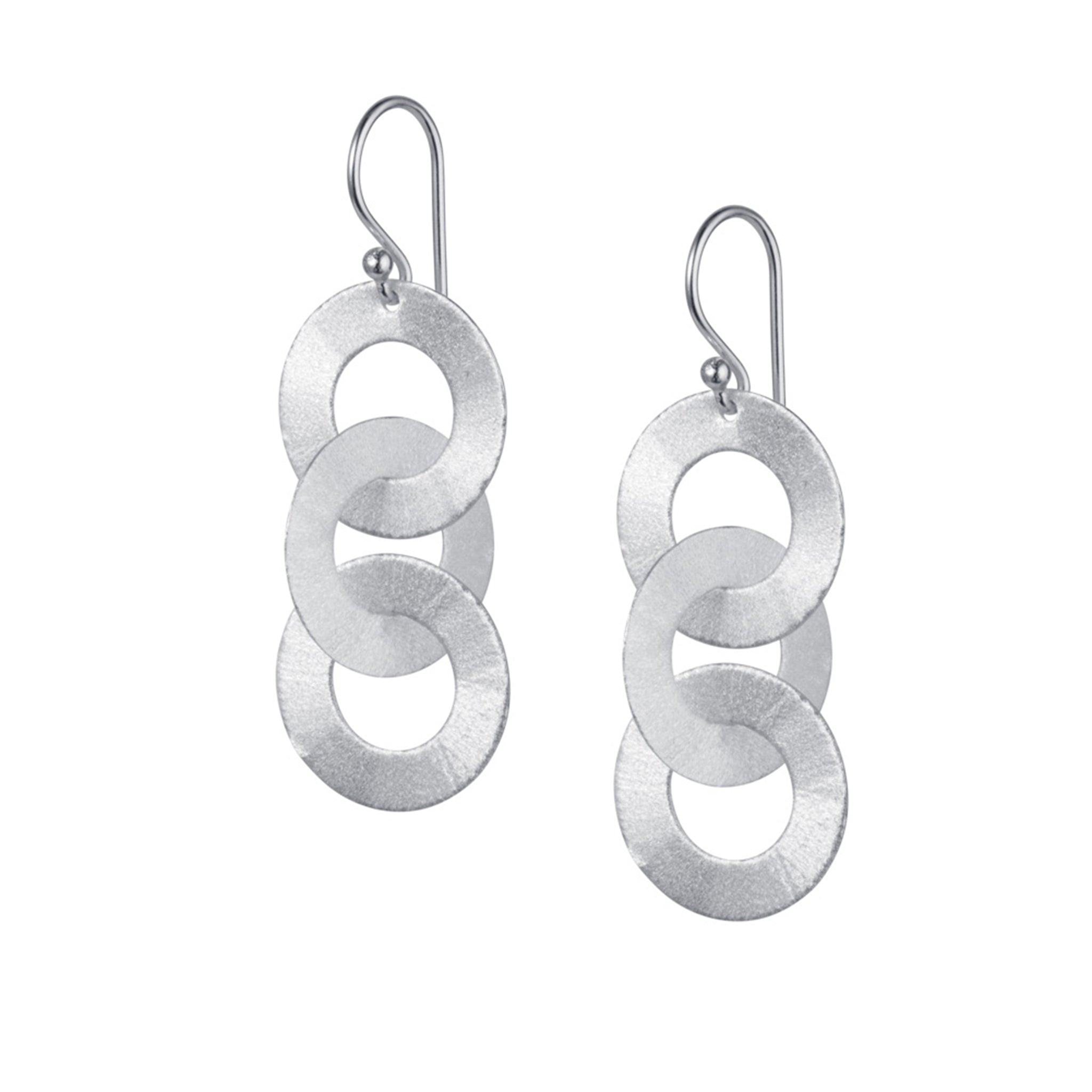 three hoop drop earrings in silver by christin ranger