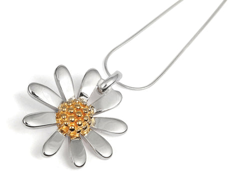 Silver Daisy Pendant 35mm and Chain