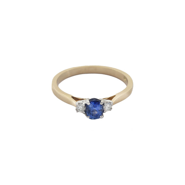 Sapphire & Diamond Three Stone Ring in 18ct Gold