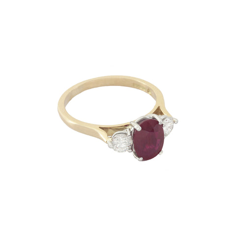 Ruby and Diamond Three Stone Ring in 18ct Gold