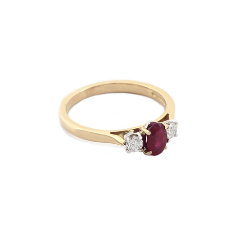 Ruby and Diamond Three Stone Ring in 18ct Gold