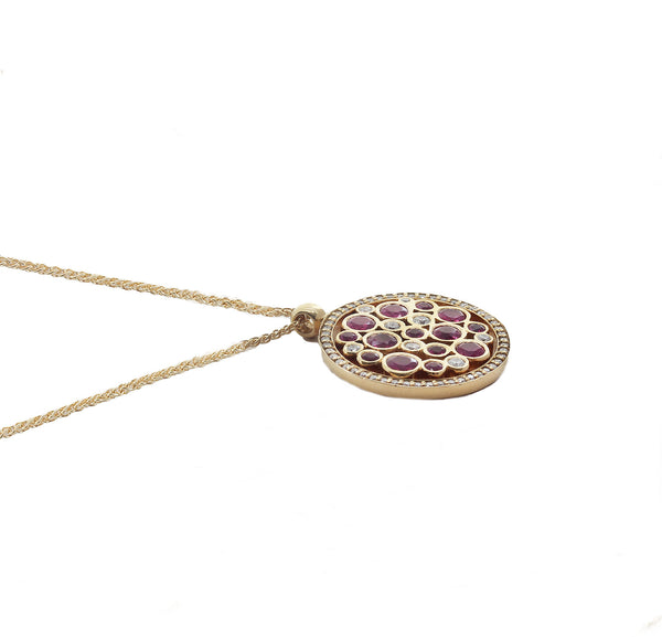 Ruby and Diamond Pendant & Chain in 18ct Yellow Gold