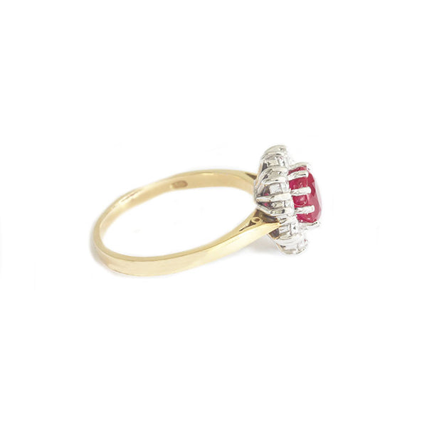 Ruby and Diamond Set Cluster Ring in 18ct White & Yellow Gold