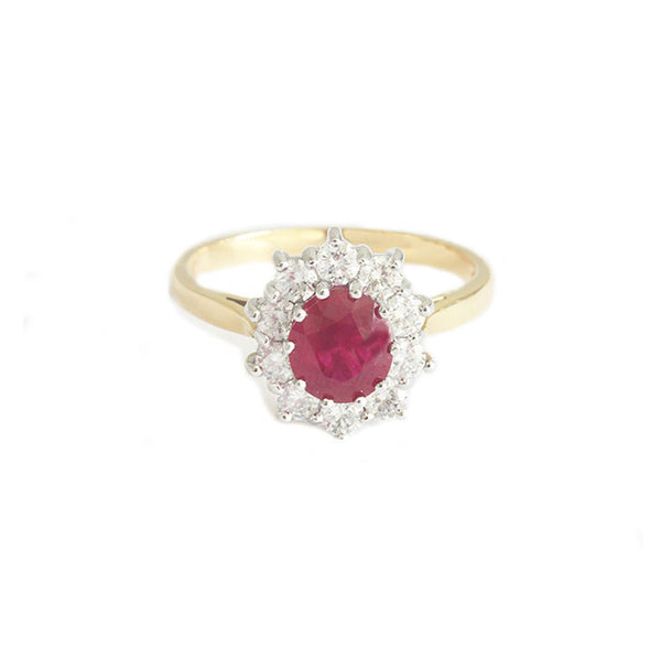 Ruby and Diamond Set Cluster Ring in 18ct White & Yellow Gold