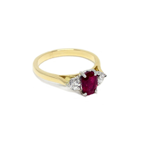 Ruby and Diamond Three Stone Ring in 18ct Gold