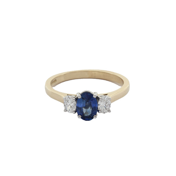 Sapphire and Diamond Three Stone Ring in 18ct Gold