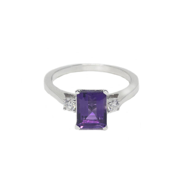 Amethyst and Diamond Ring in 18ct White Gold