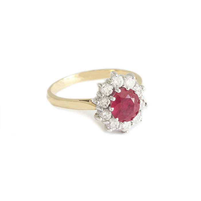 Ruby and Diamond Set Cluster Ring in 18ct White & Yellow Gold