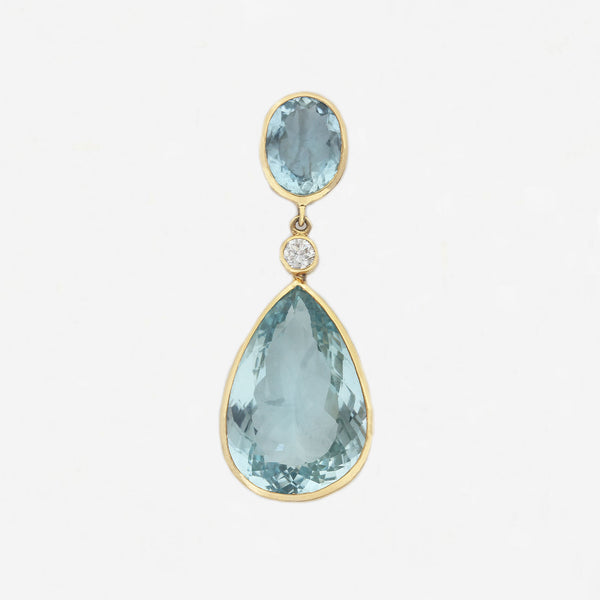 Aquamarine & Diamond Pendant in 18ct Yellow Gold - Secondhand