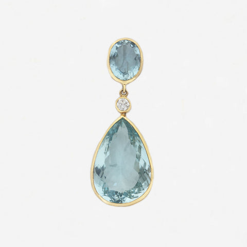 Aquamarine & Diamond Pendant in 18ct Yellow Gold - Secondhand