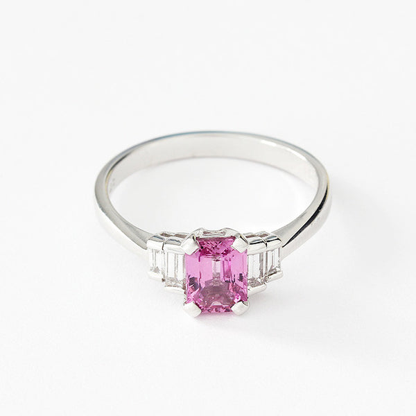 18ct white gold pink sapphire and diamond 5 stone ring