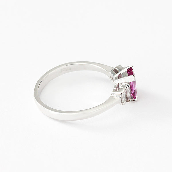 pink sapphire and diamond 5 stone ring in a white gold band