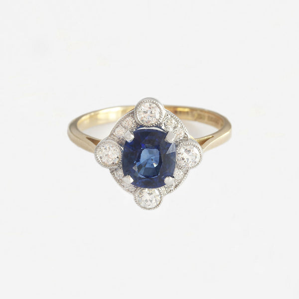 Sapphire & Diamond Edwardian Style Cluster Ring - Heritage Collection