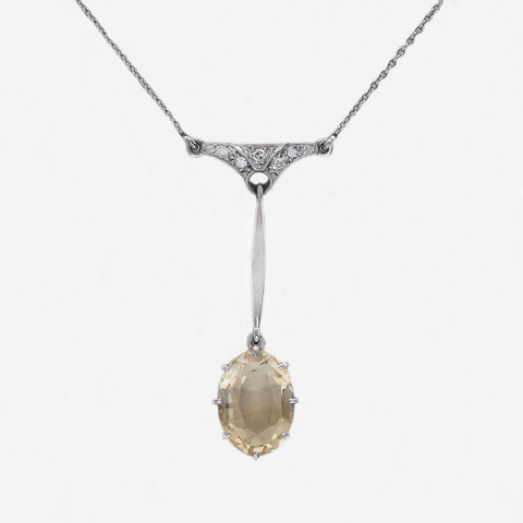 Yellow Sapphire & Diamond Necklace in Platinum - Secondhand